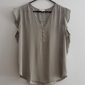 LOFT Dark Green and Cream Vertical Stripe Sleeveless Pullover Blouse